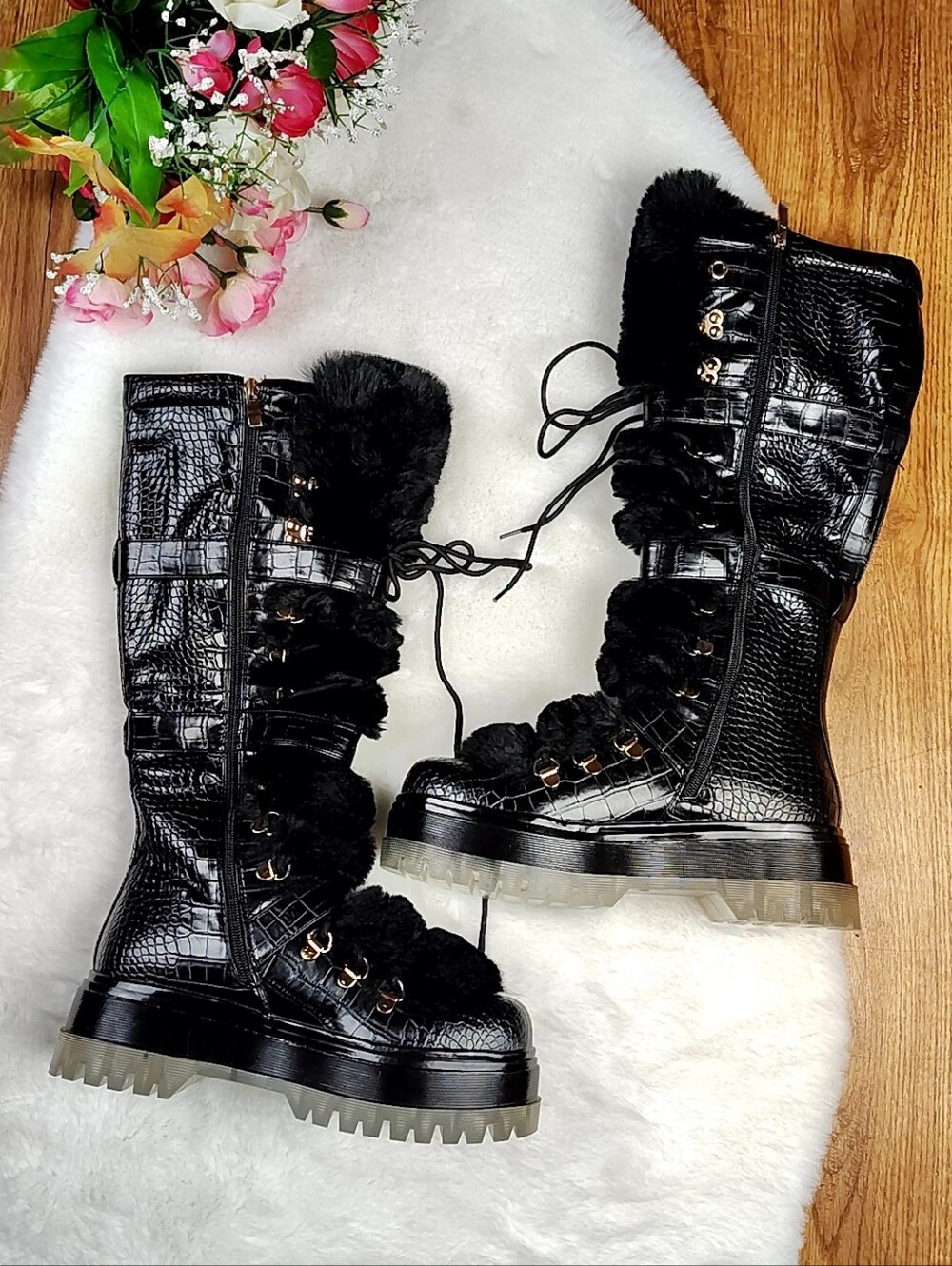 Dolls Kill Platform Boots By Azalea Wang Moon Boots Faux Croc Size 8.5 Brand New